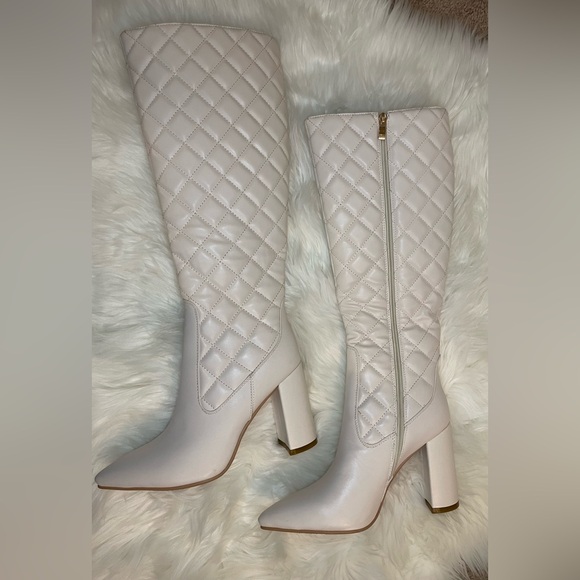 London Rag Quilted Knee-High Block Heeled Boots - Size 8 - White - Picture 8 of 11